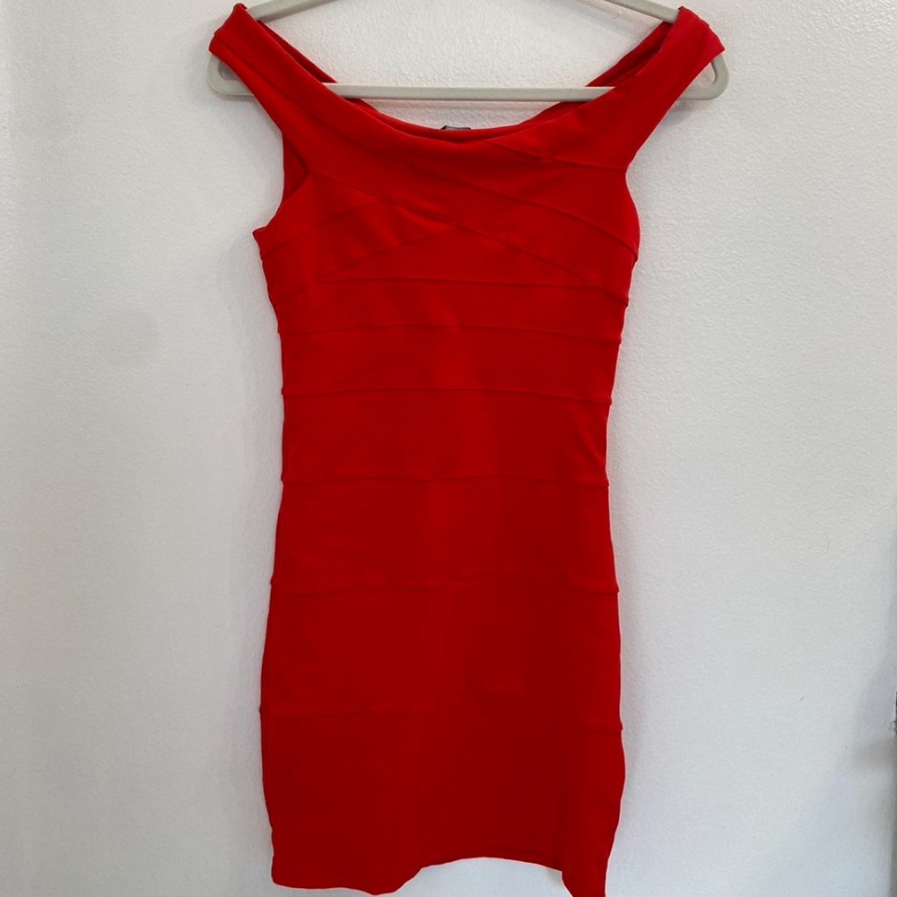 Bebe Red Off-Shoulder Bodycon Mini Dress